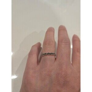 Silver tone black flower ring size 5 nwot